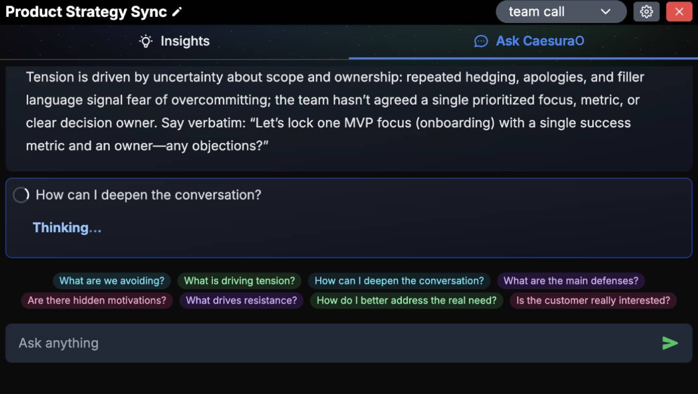 Asking CaesuraO a question across the conversation