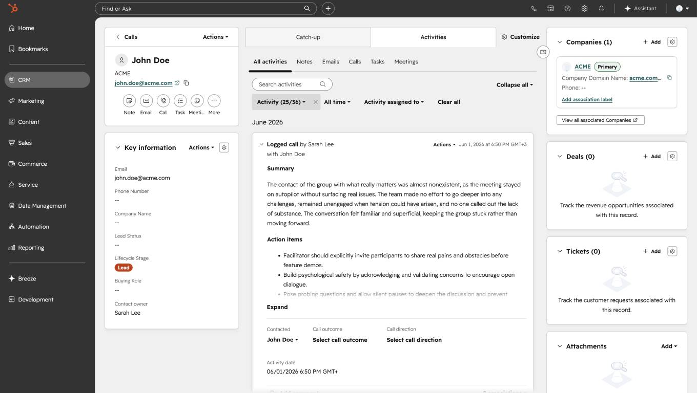 A meeting summary synced to HubSpot